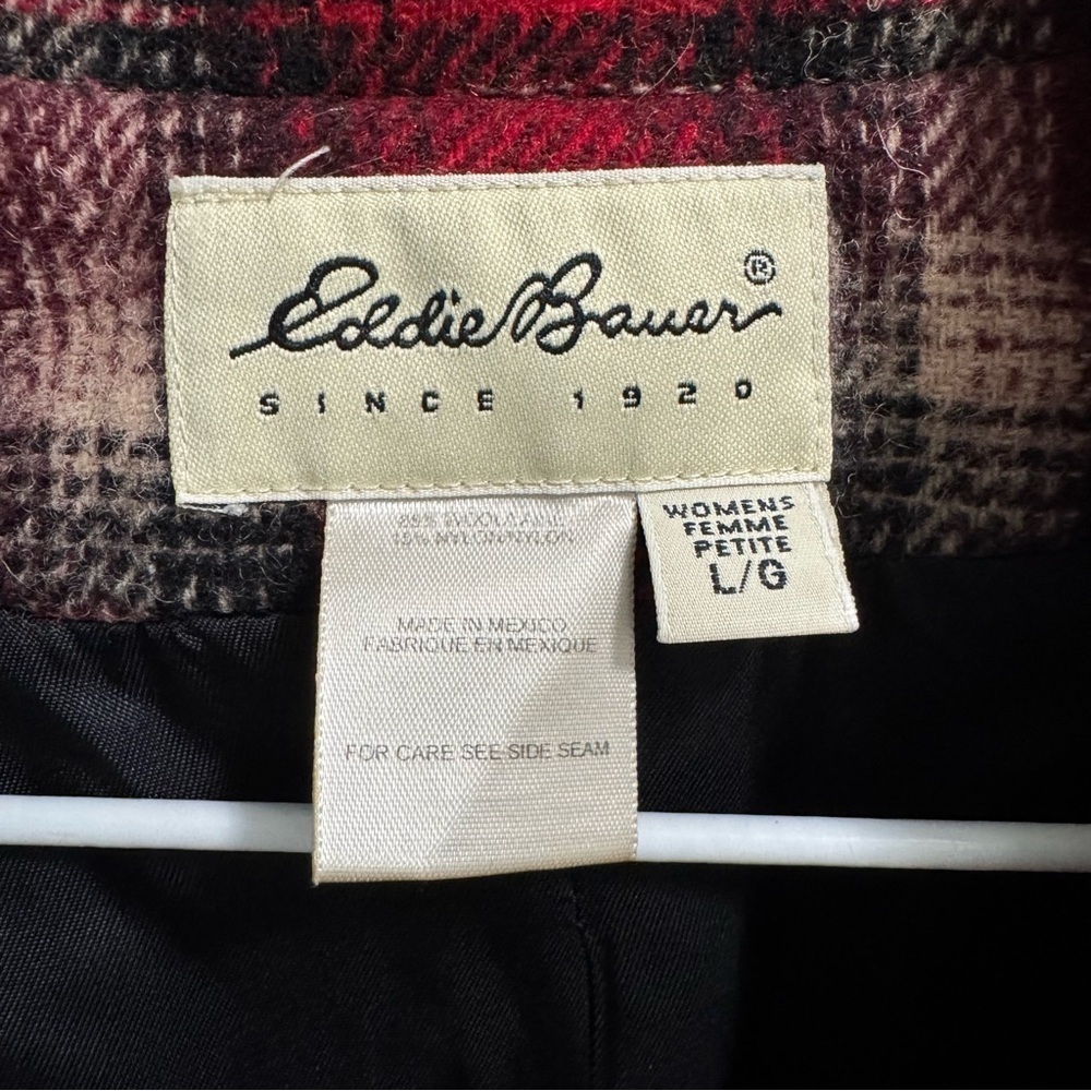 Vintage Eddie Bauer Wool Blend Tartan Red Plaid Blazer Size Large Petit - Picture 4 of 9